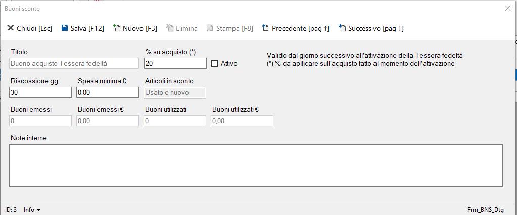 Buono acquisto Tessera fedeltà