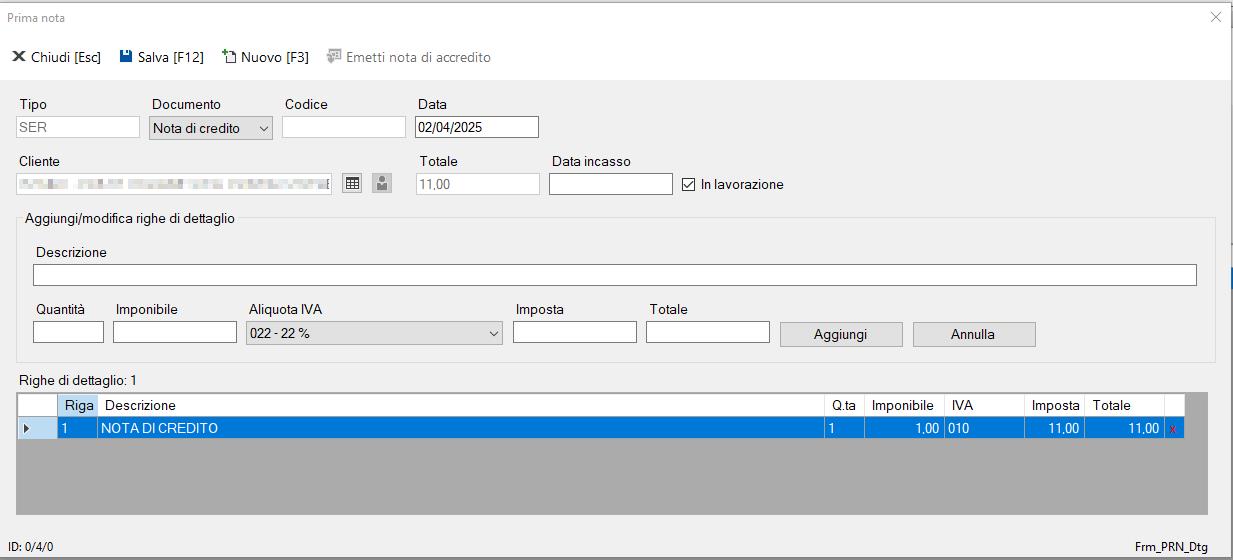 Nota di credito